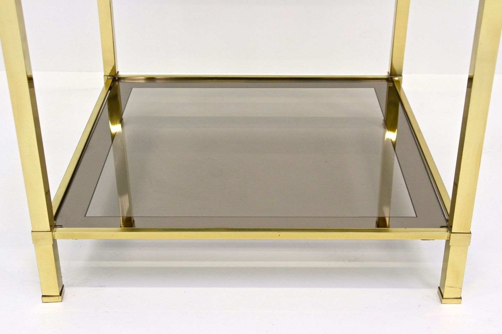 1270.0 20th Century Hollywood Regency Brass Side/ End Table, Smoked Glass, It Ca. 1970 photo