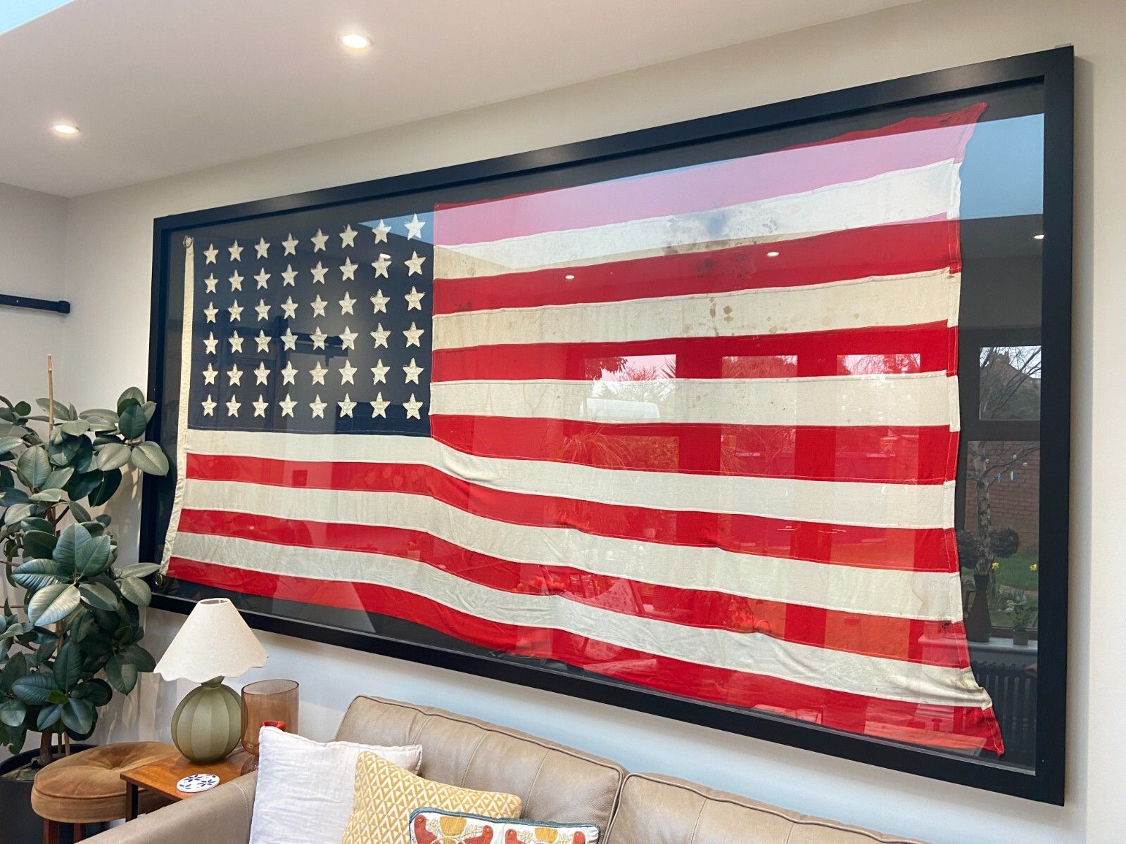 Can Deliver Gigantic Framed Antique 48 Star American Flag Rare Large Wall Art photo for sale