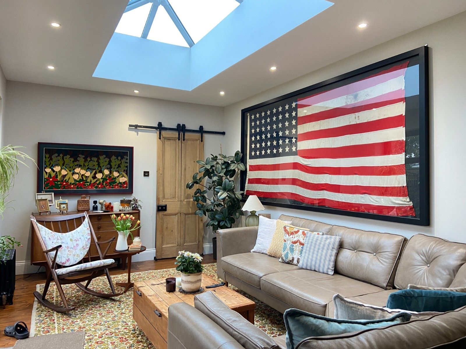 Can Deliver Gigantic Framed Antique 48 Star American Flag Rare Large Wall Art photo Art