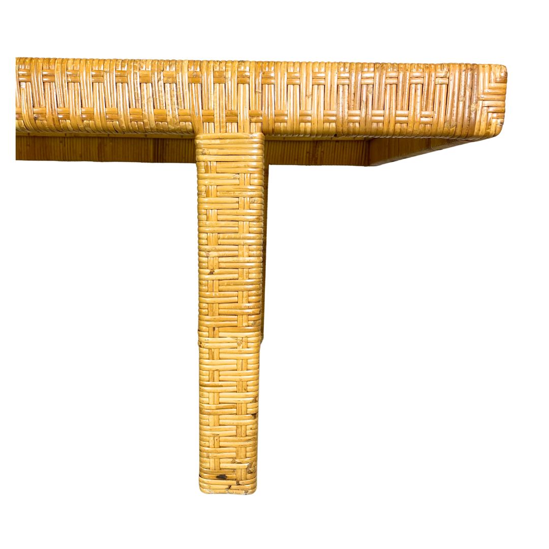 photo furniture Danish Modern Coffee Table In Rattan Cane And Matt Glass By R. Wengler 1940s
