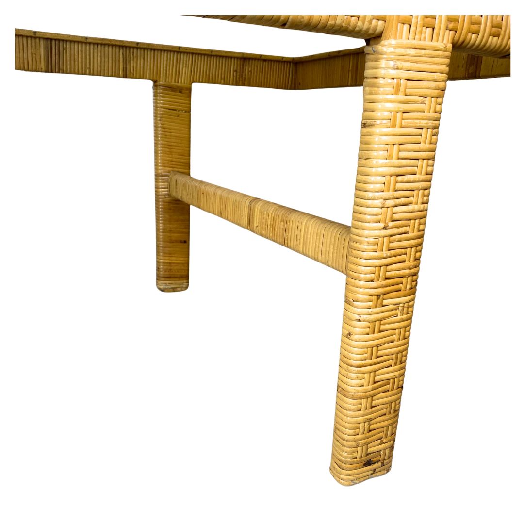 895.0 Danish Modern Coffee Table In Rattan Cane And Matt Glass By R. Wengler 1940s photo