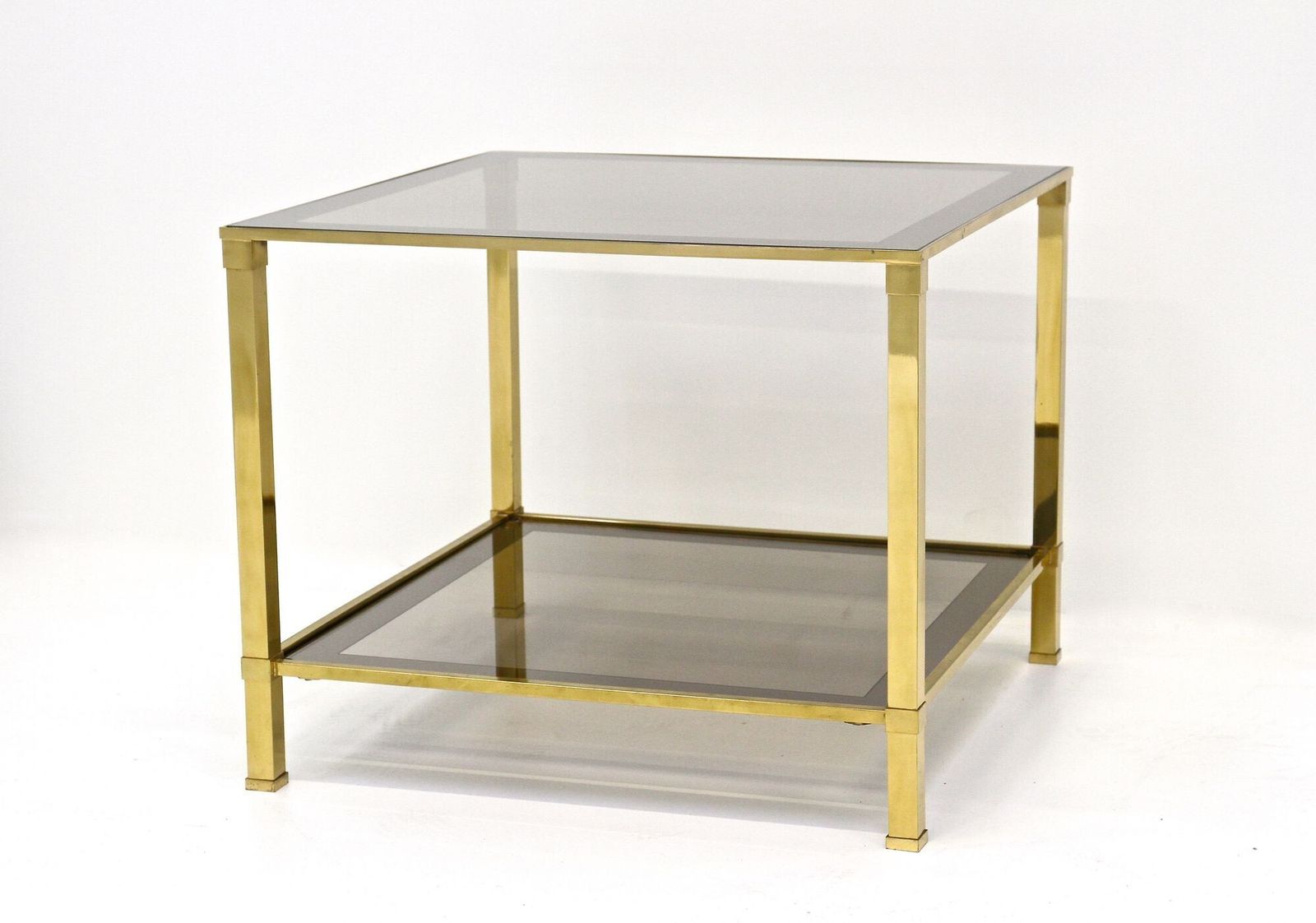 photo buy Pair Of Hollywood Regency Brass End/ Side Tables, Smoked Glass, Italy Ca. 1970