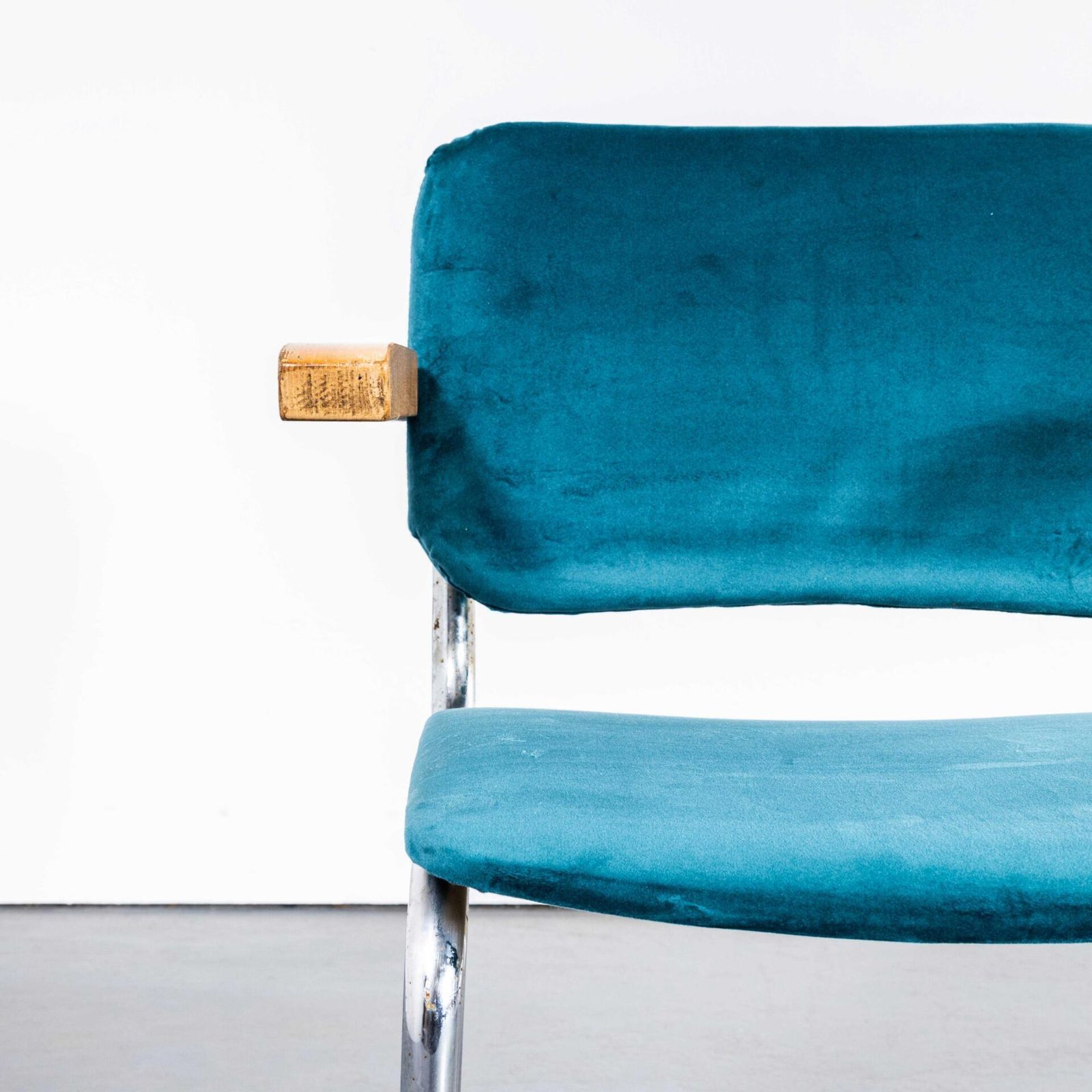 1970's Cantilever Chrome Frame Dining Chairs With Turquoise Upholstery   Set Of Four photo for sale