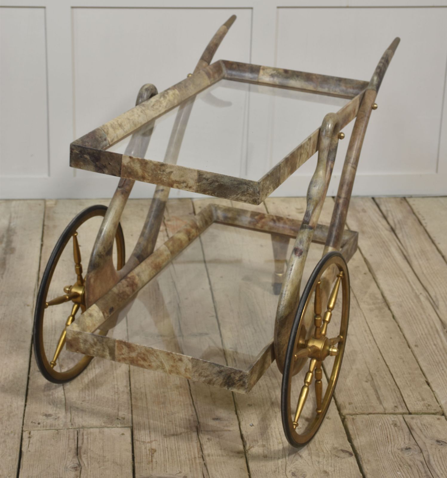 Goatskin And Brass Bar Or Dessert Cart By Aldo Tura photo buy