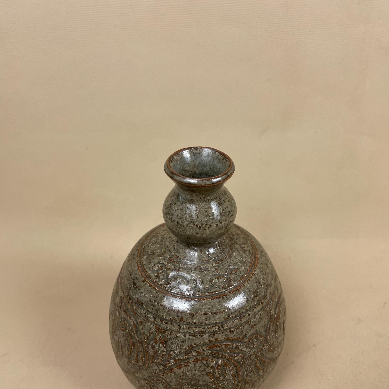 Antique Handmade Vase Decorative Ceramic Pot Pattern Flower Art Studio Pottery Handmade Vintage Clay Cottage Planter Glaze Green photo furniture