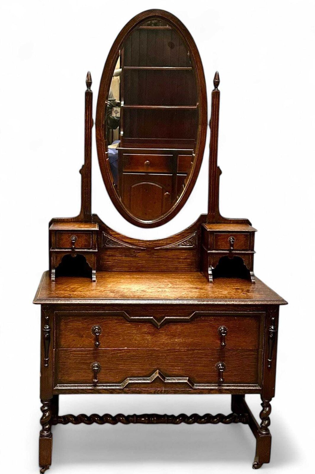 Antique Oak Dresser Vanity With Mirror / Late Victorian C1880