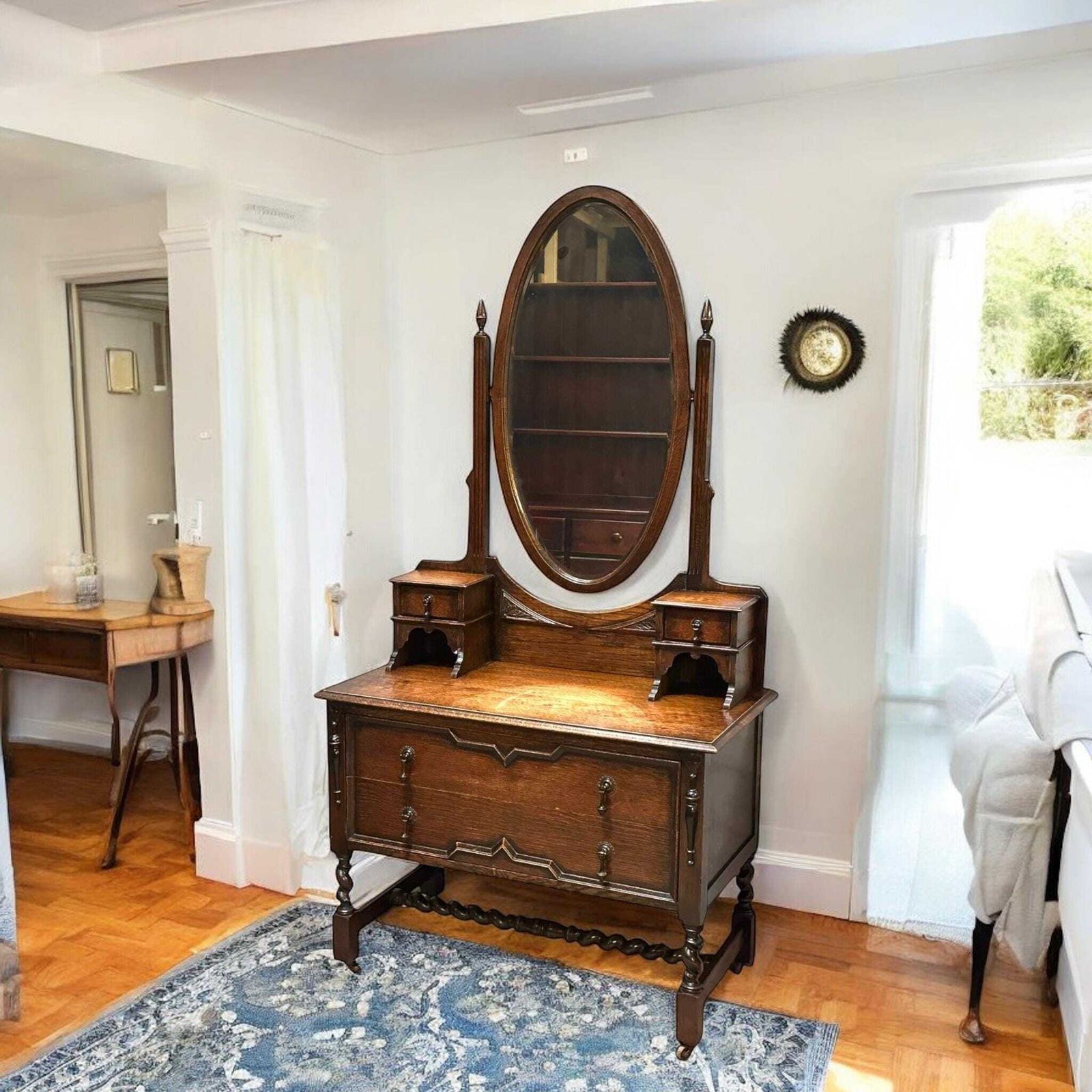 photo for sale Antique Oak Dresser Vanity With Mirror / Late Victorian C1880