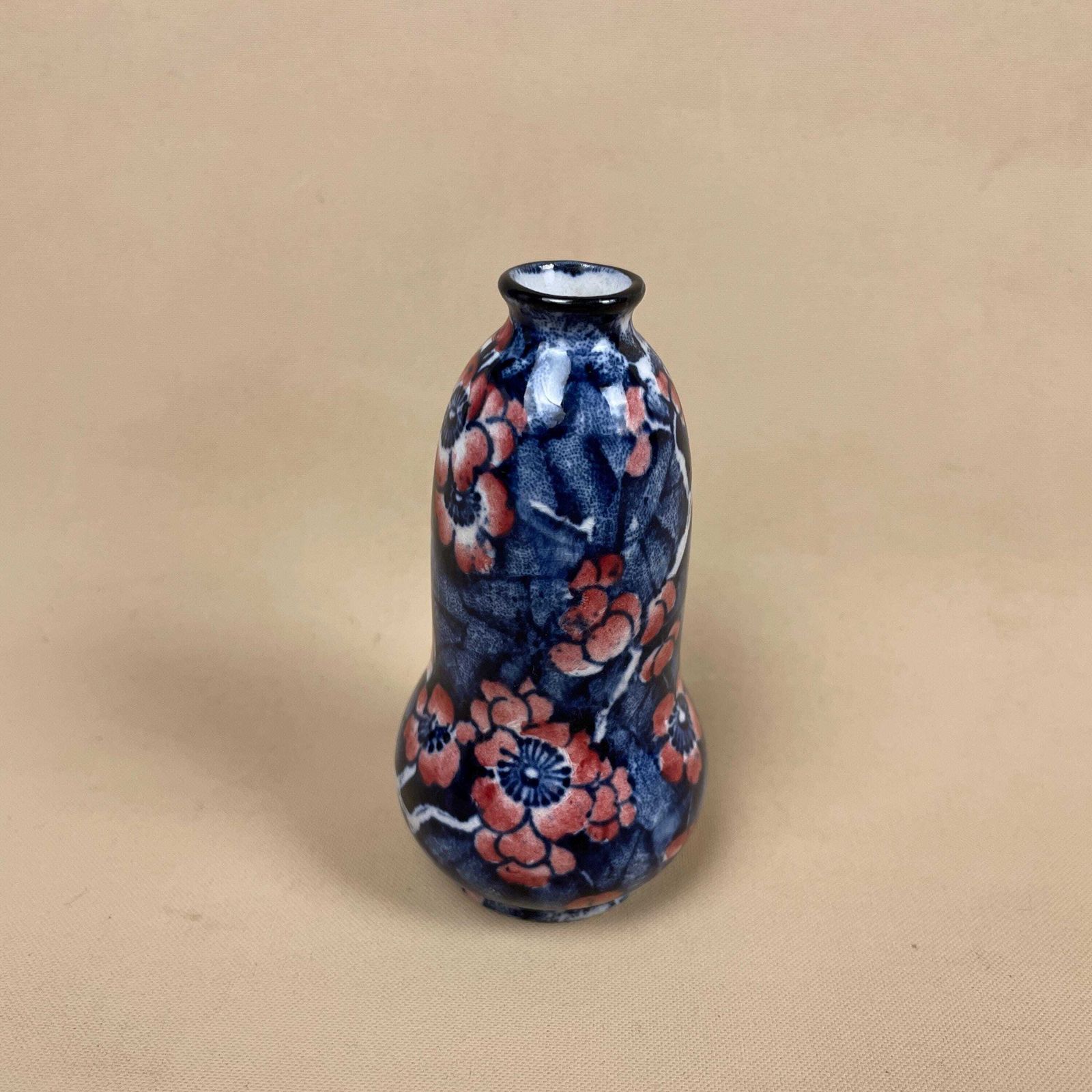 Miniature Ceramic Hand Painted Vase Small Decorative Pot Blue Pink Floral Mini Oriental Prunus photo vinterior