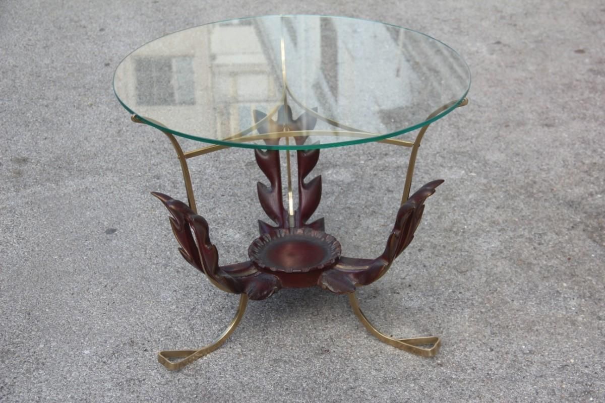 Colli Round Mid Century Modern Italian Table Coffee Leaves Brass Sculpture Glass photo 1800.0