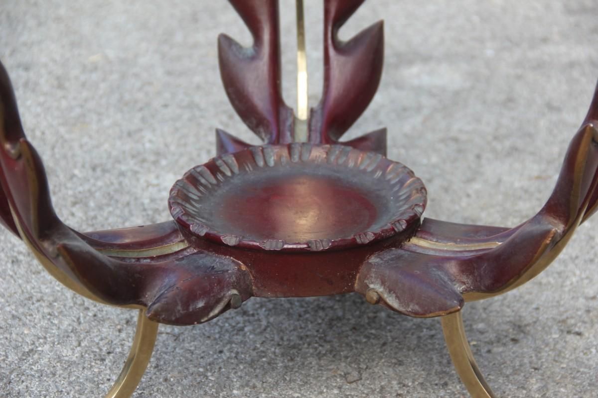 Colli Round Mid Century Modern Italian Table Coffee Leaves Brass Sculpture Glass photo vinterior