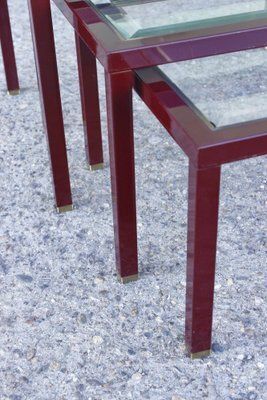 Bordeaux And Brass Lacquered Metal Tables From Maison Jansen, France, 1950s, Set Of 3 photo 604.0