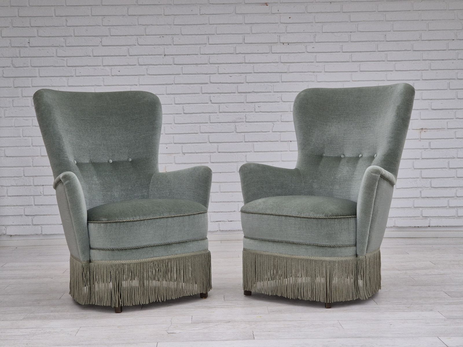1970s, Danish Armchair, Original Condition, Furniture Velour, Beech Wood Legs. photo for sale
