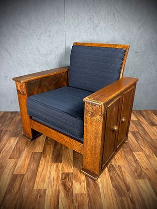 photo buy Art Deco Library Chair With Book Shelf & Drink Cabinet, Heal’s Manner
