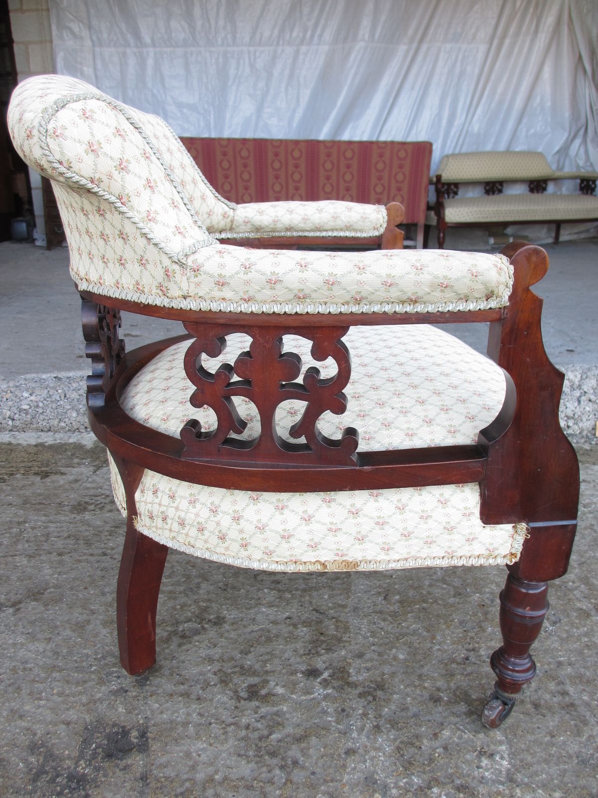photo buy Pair Of Edwardian Mahogany Upholstered Tub Armchairs