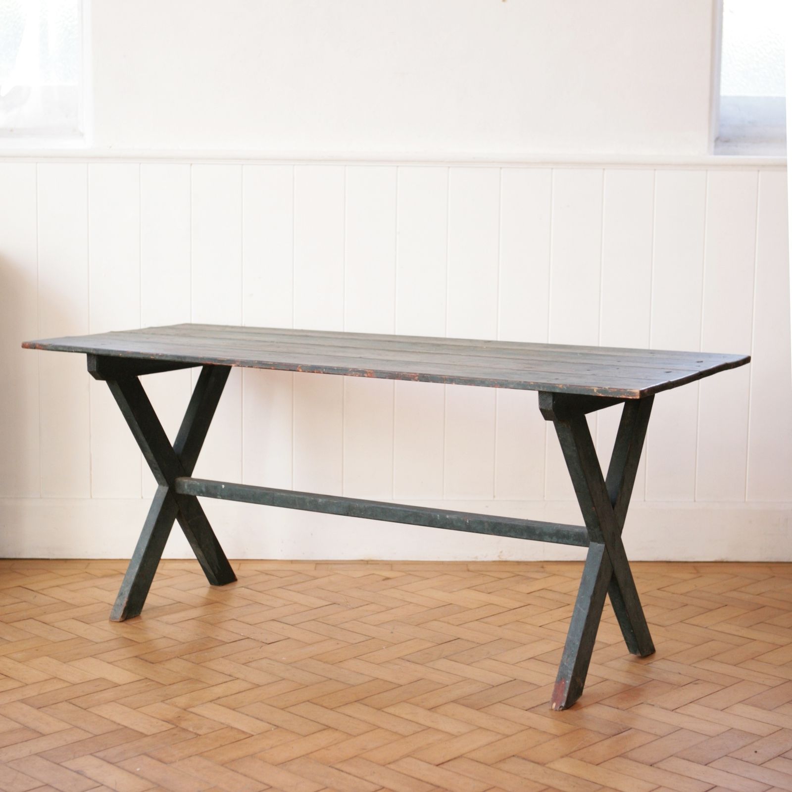 C19th French Blue Painted Tavern Table photo for sale