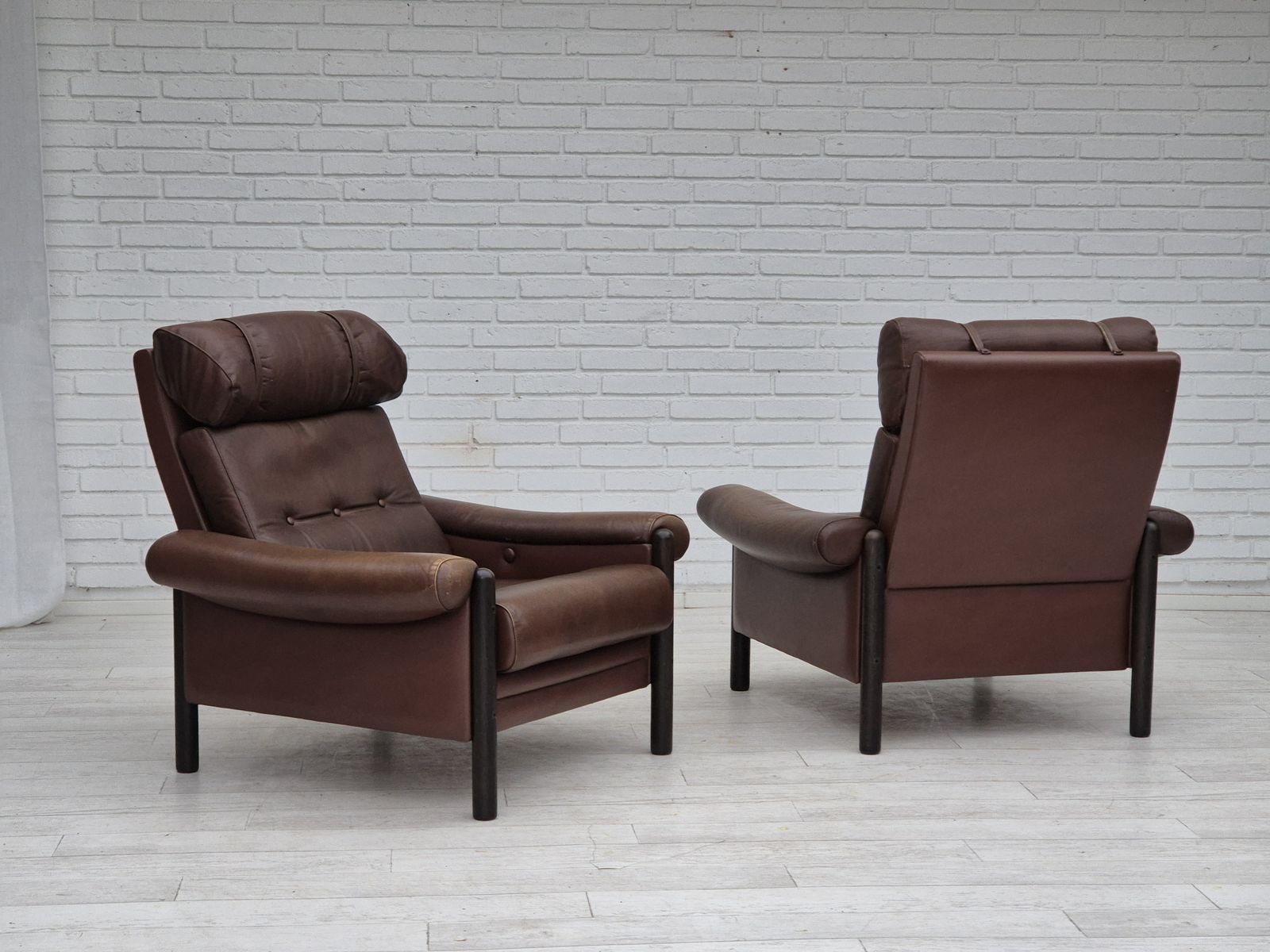 1970s, Danish Armchair, Original Condition, Furniture Leather, Dark Oak Wood. photo for sale