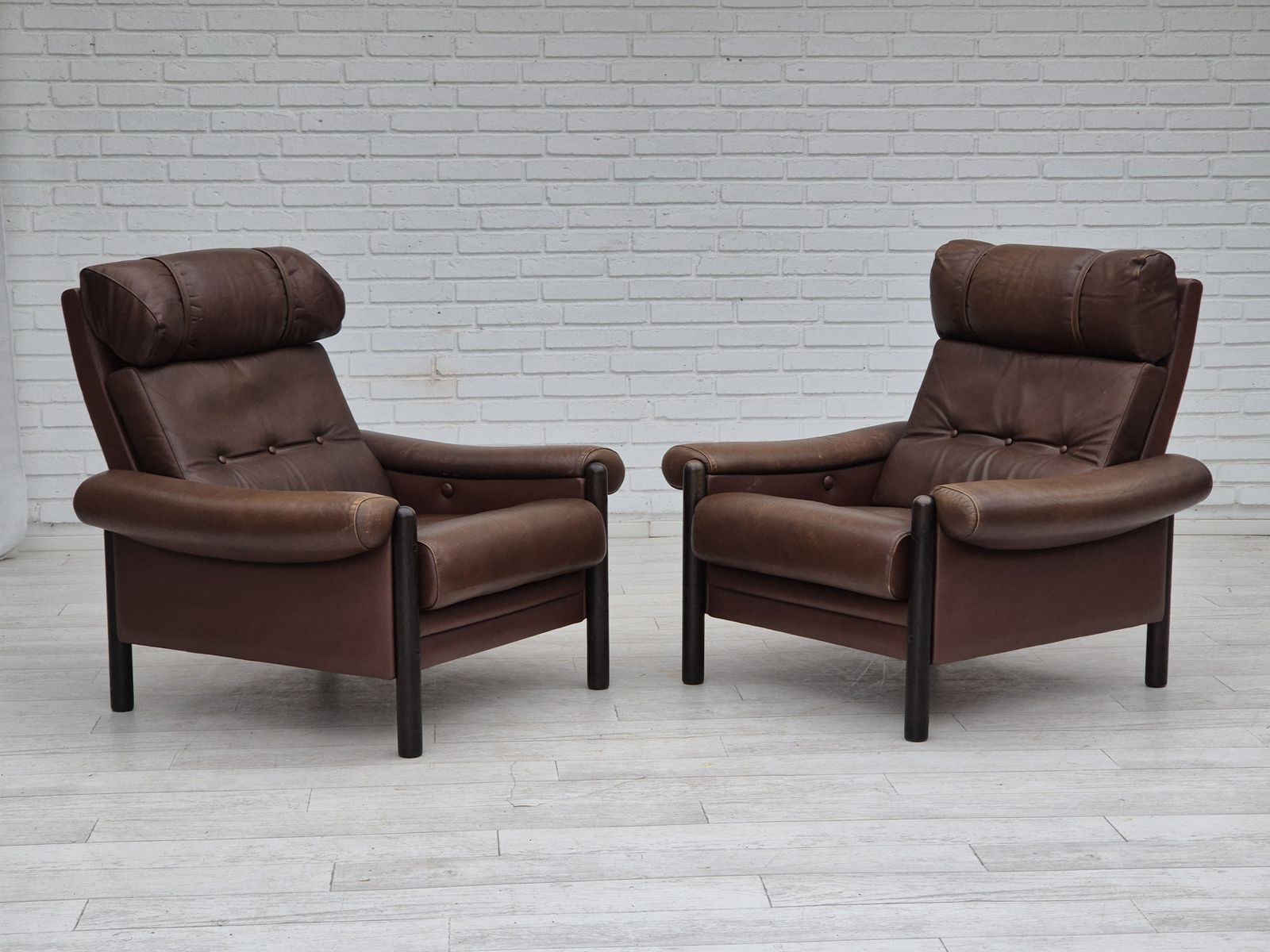 1970s, Danish Armchair, Original Condition, Furniture Leather, Dark Oak Wood. photo 1150.0