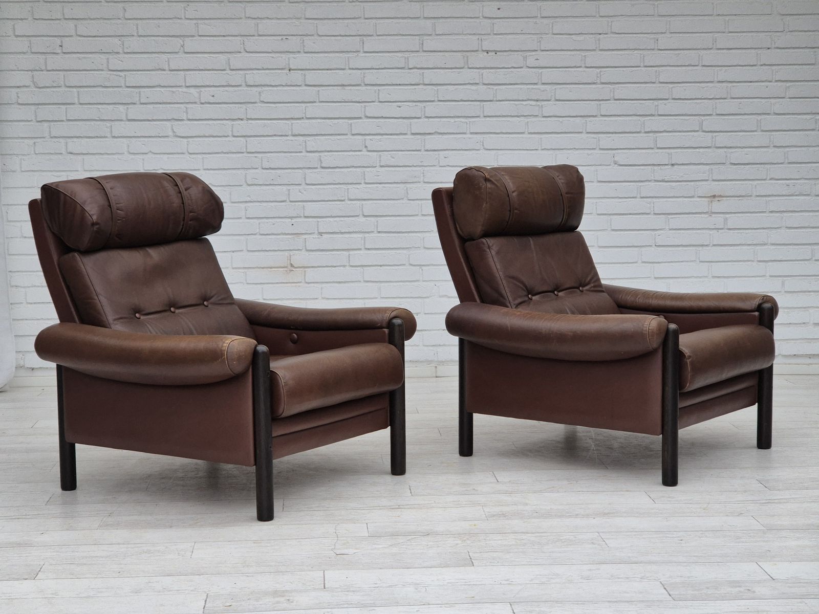 1970s, Danish Armchair, Original Condition, Furniture Leather, Dark Oak Wood. photo buy