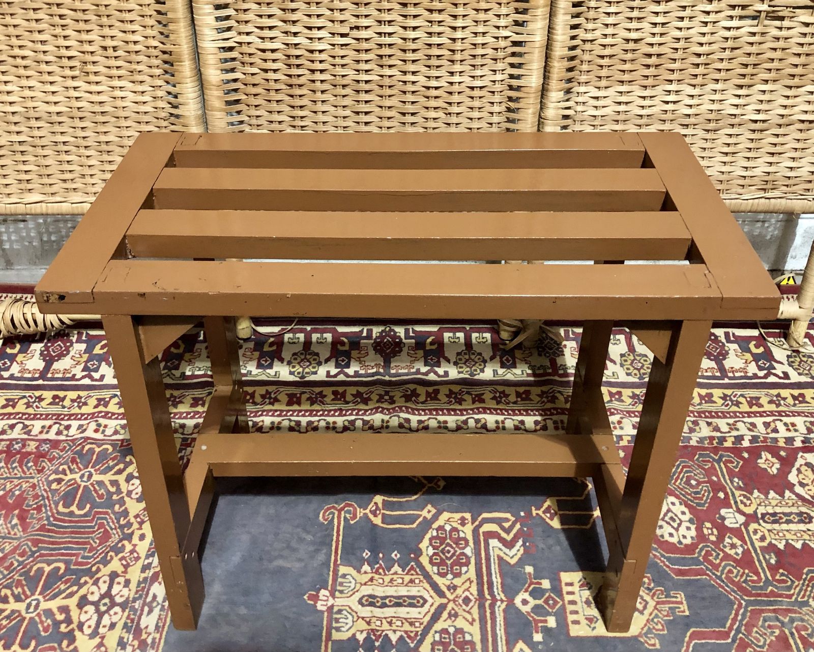 photo furniture Handsome Pair Of Vintage Hardwood Luggage Stands / Luggage Racks