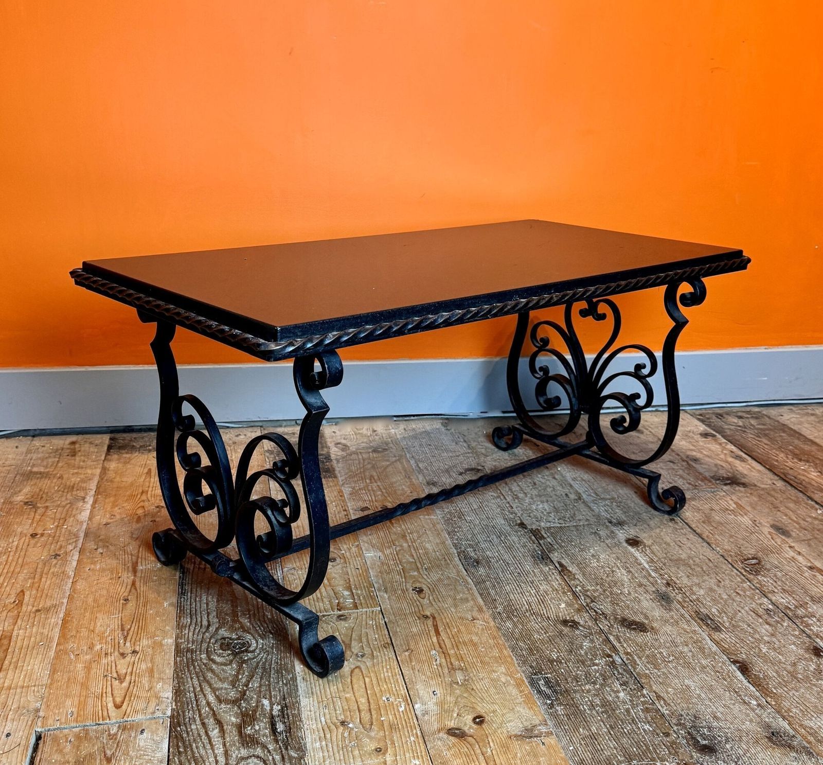 French Wrought Iron And Black Marble Coffee Table photo Furniture
