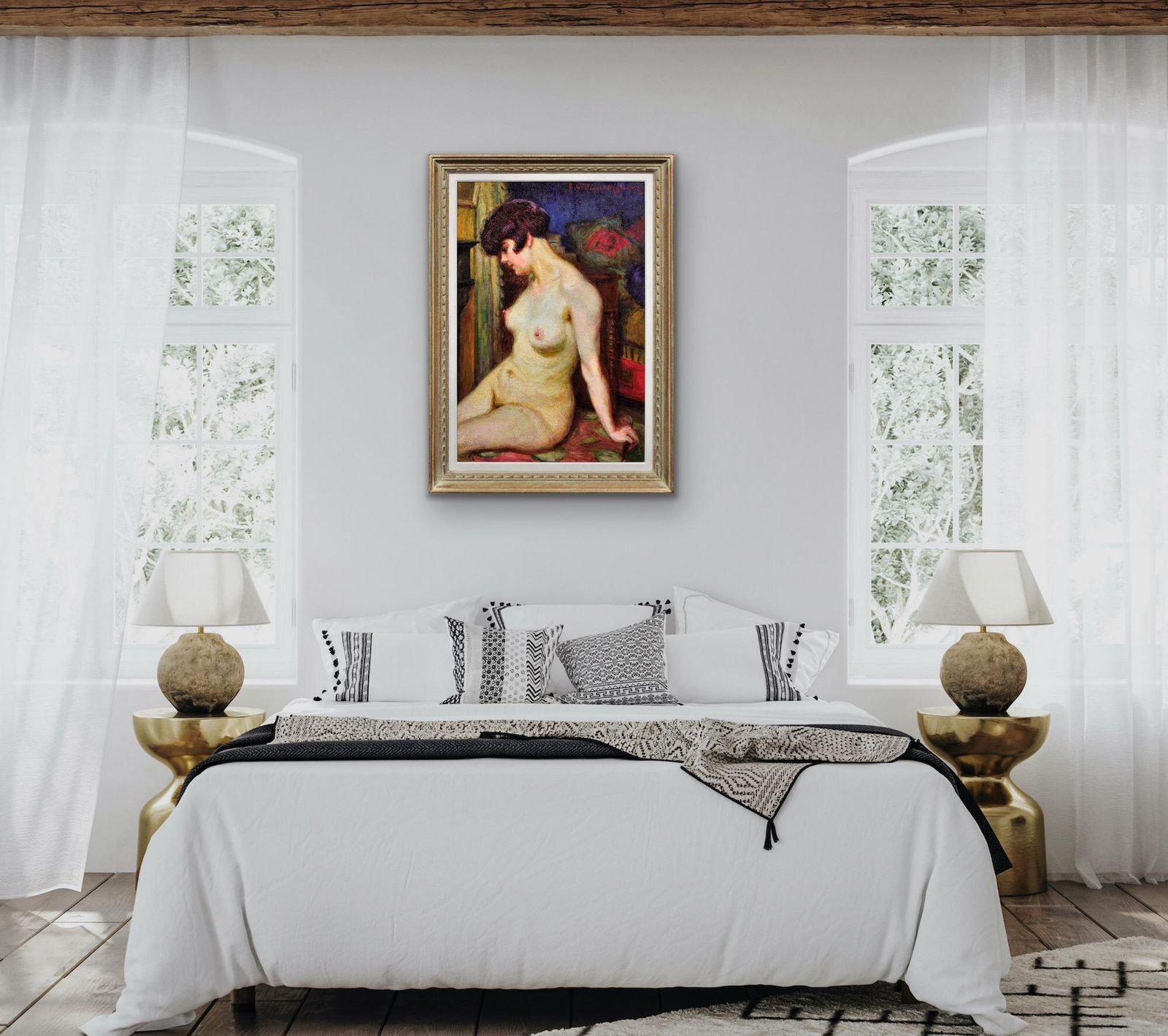 Henri Vincent Anglade 1876 To 1956. La Muse. Framed 1937 French Post Impressionist Oil Painting Of A Female Nude. photo vinterior