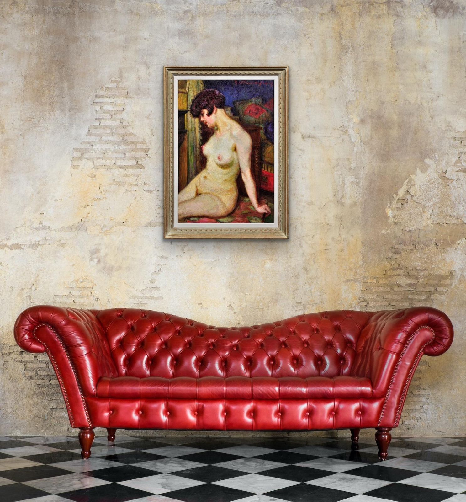 Henri Vincent Anglade 1876 To 1956. La Muse. Framed 1937 French Post Impressionist Oil Painting Of A Female Nude. photo vintage