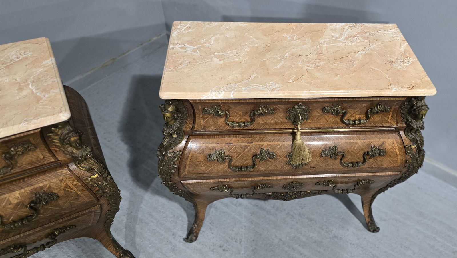Top Quality Pair French Bombe Commode Chests Of Drawers photo vintage