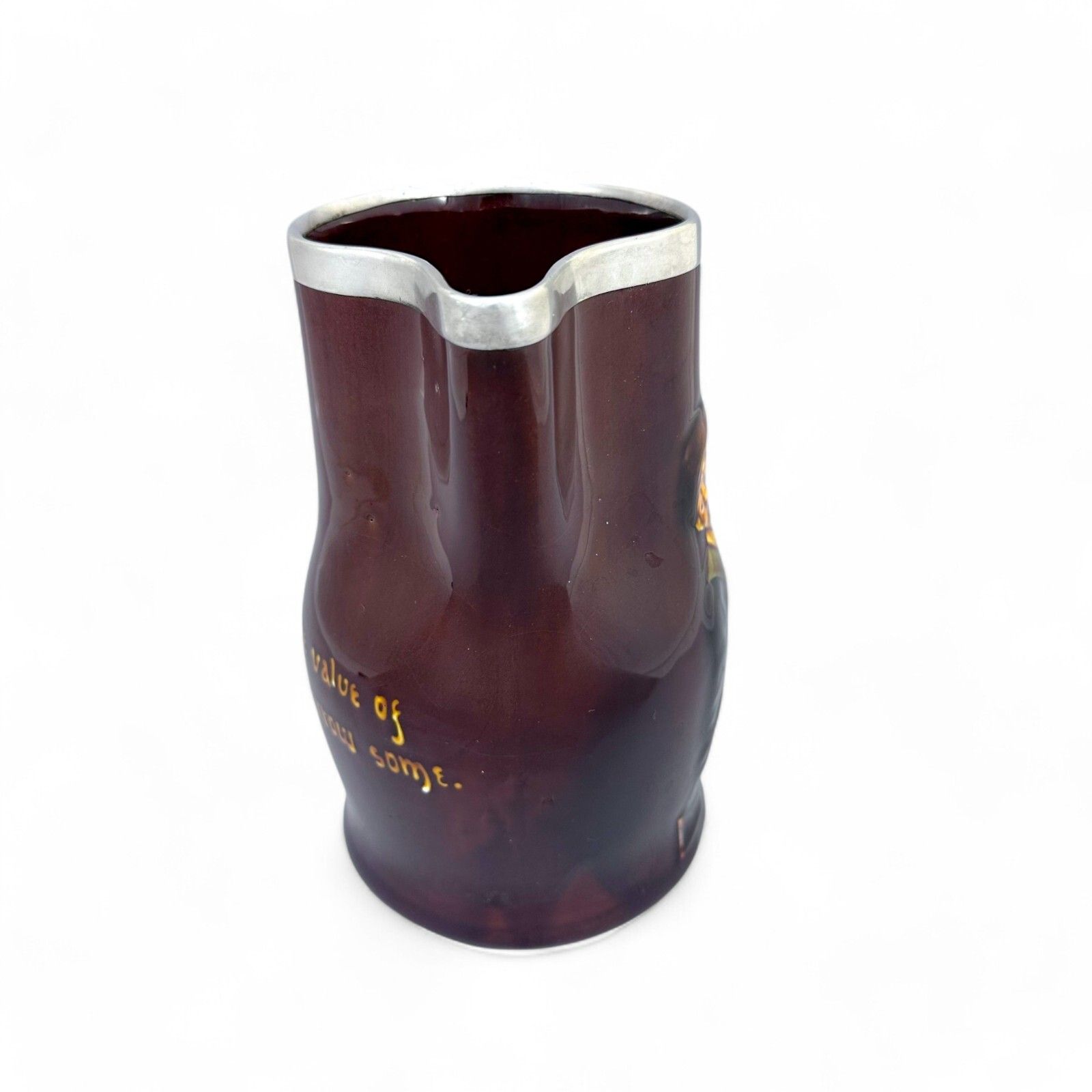 George V Royal Doulton, George Betjemann Kingsware Proverb Pitcher, Sterling Rim photo 220.0