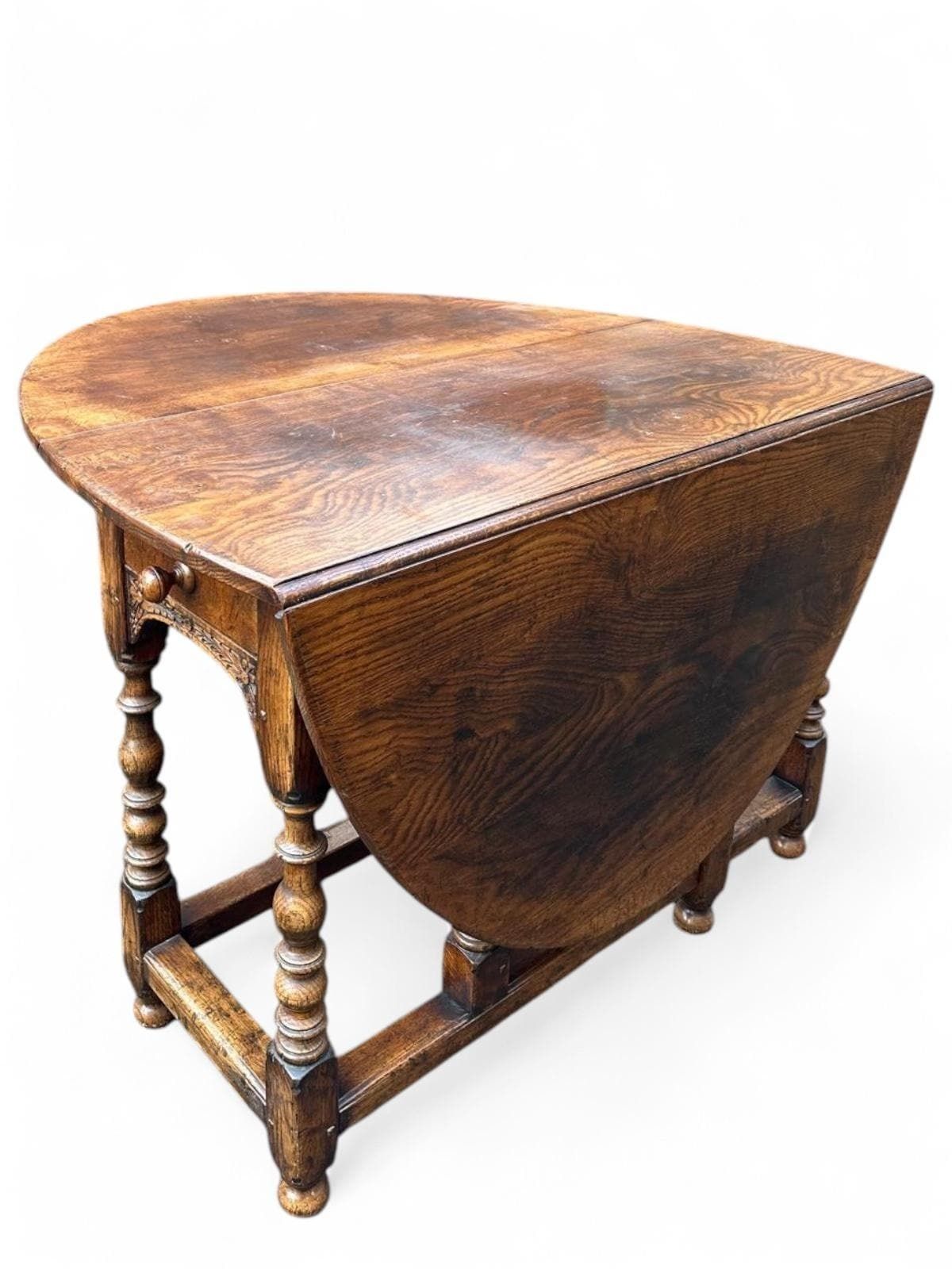 Antique Eighteenth Century Walnut And Oak Gateleg Table / Single Drawer And Gate Leg Drop Leaf C1750 / Seats 4 6 photo 700.0