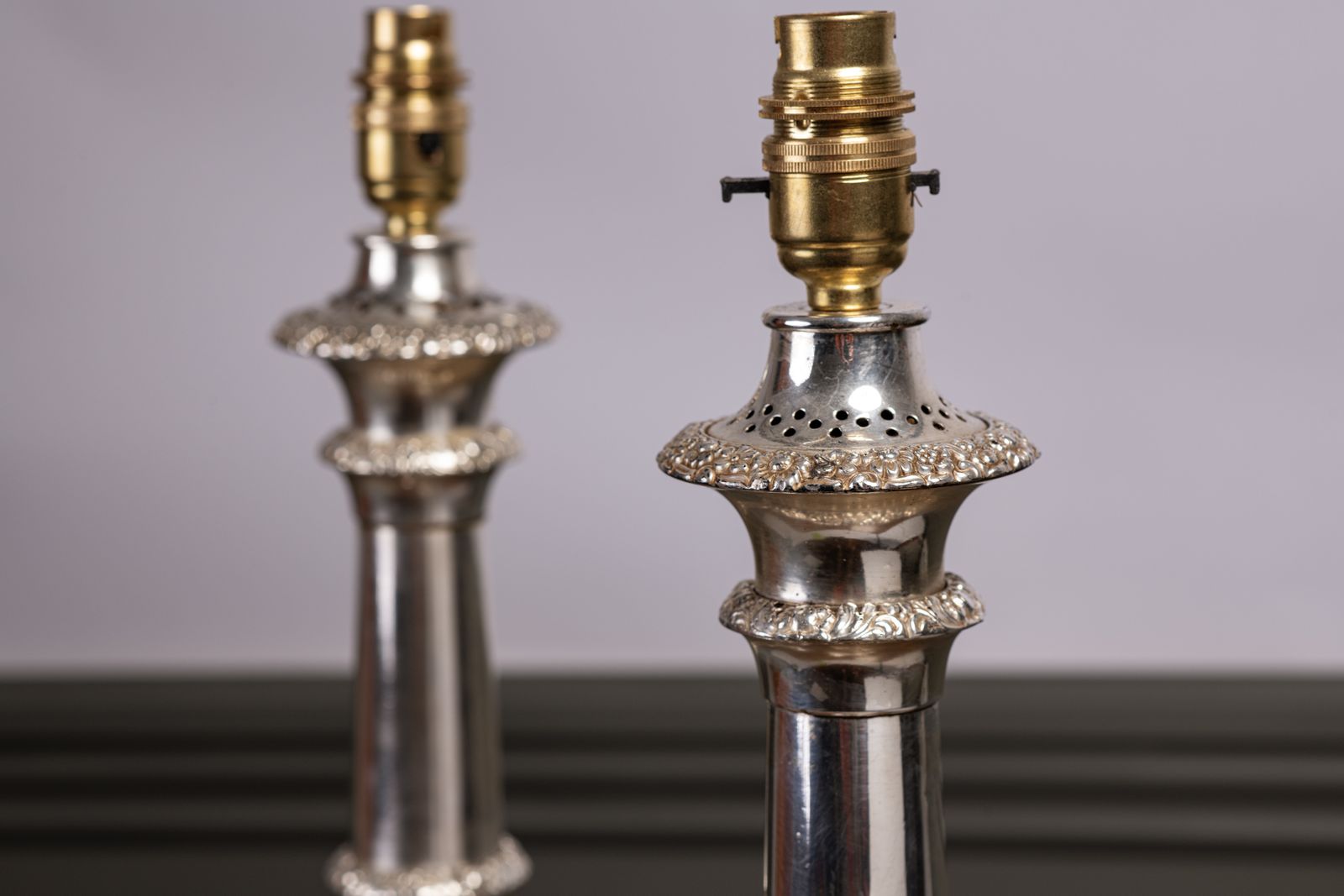 A Near Pair Of Late C19th Continental White Metal Lamps photo Lighting