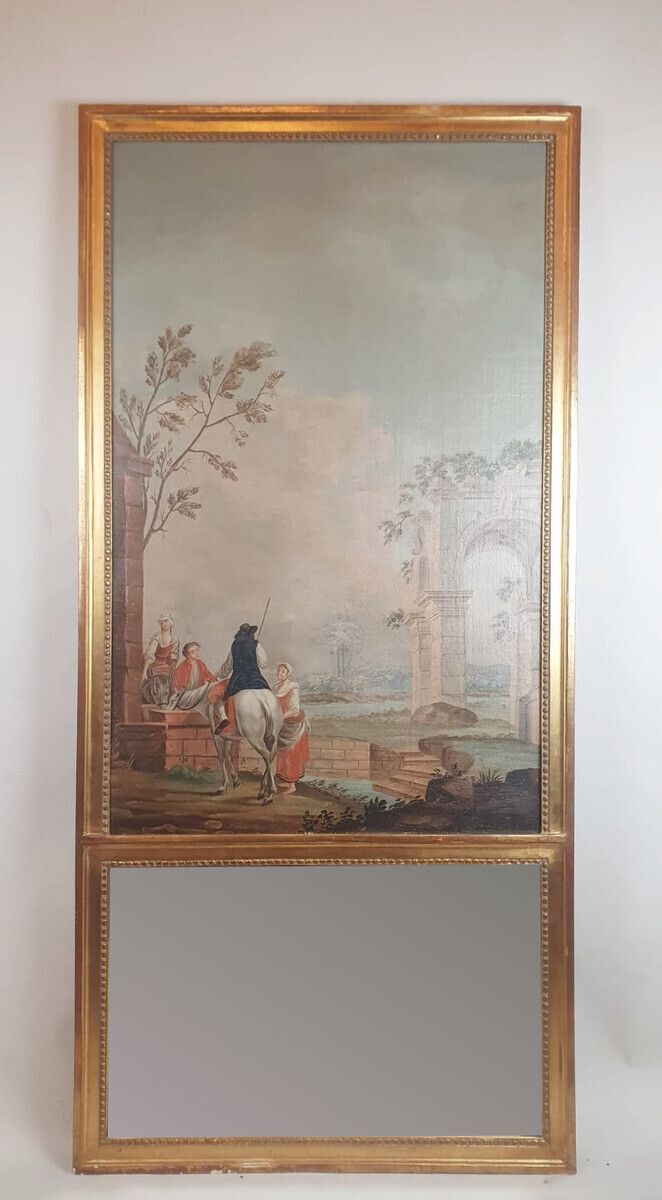 Louis XVI Style Trumeau In Gilded Wood, Late 19th Century