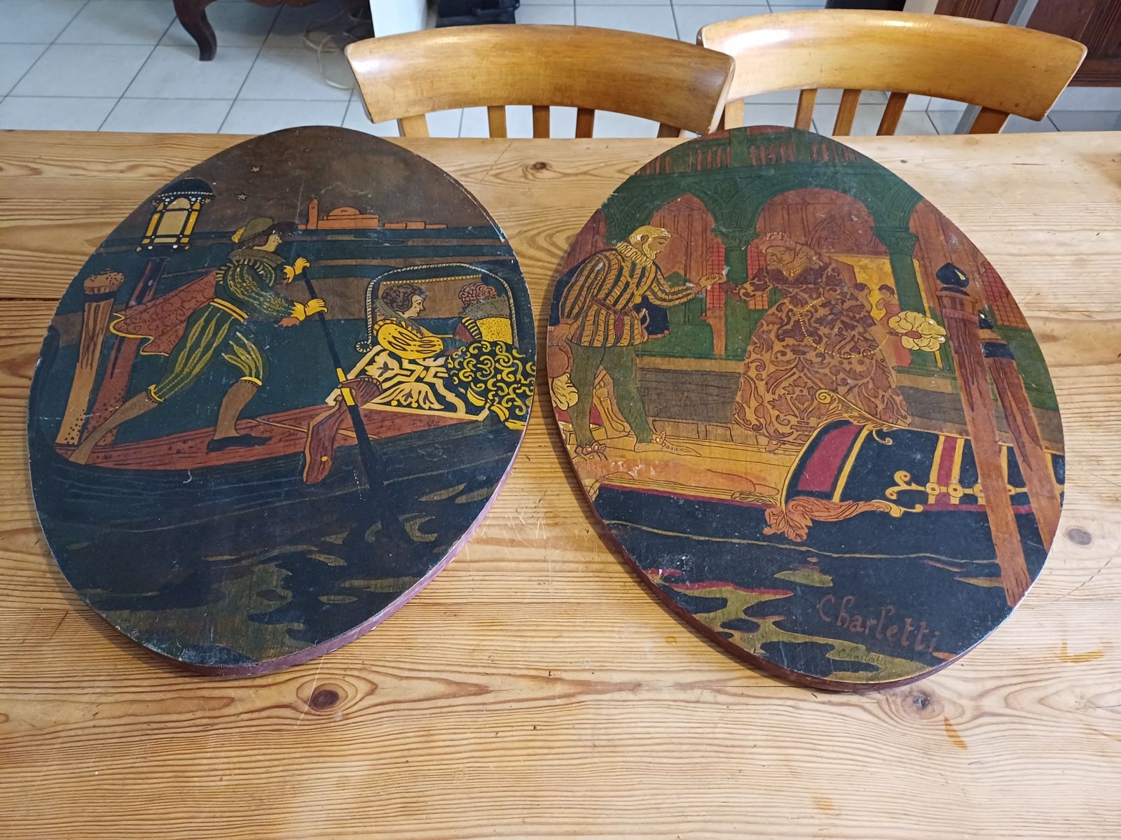 Art 2 Paintings On Wood 19th "Life In Venice" By Charletti photo
