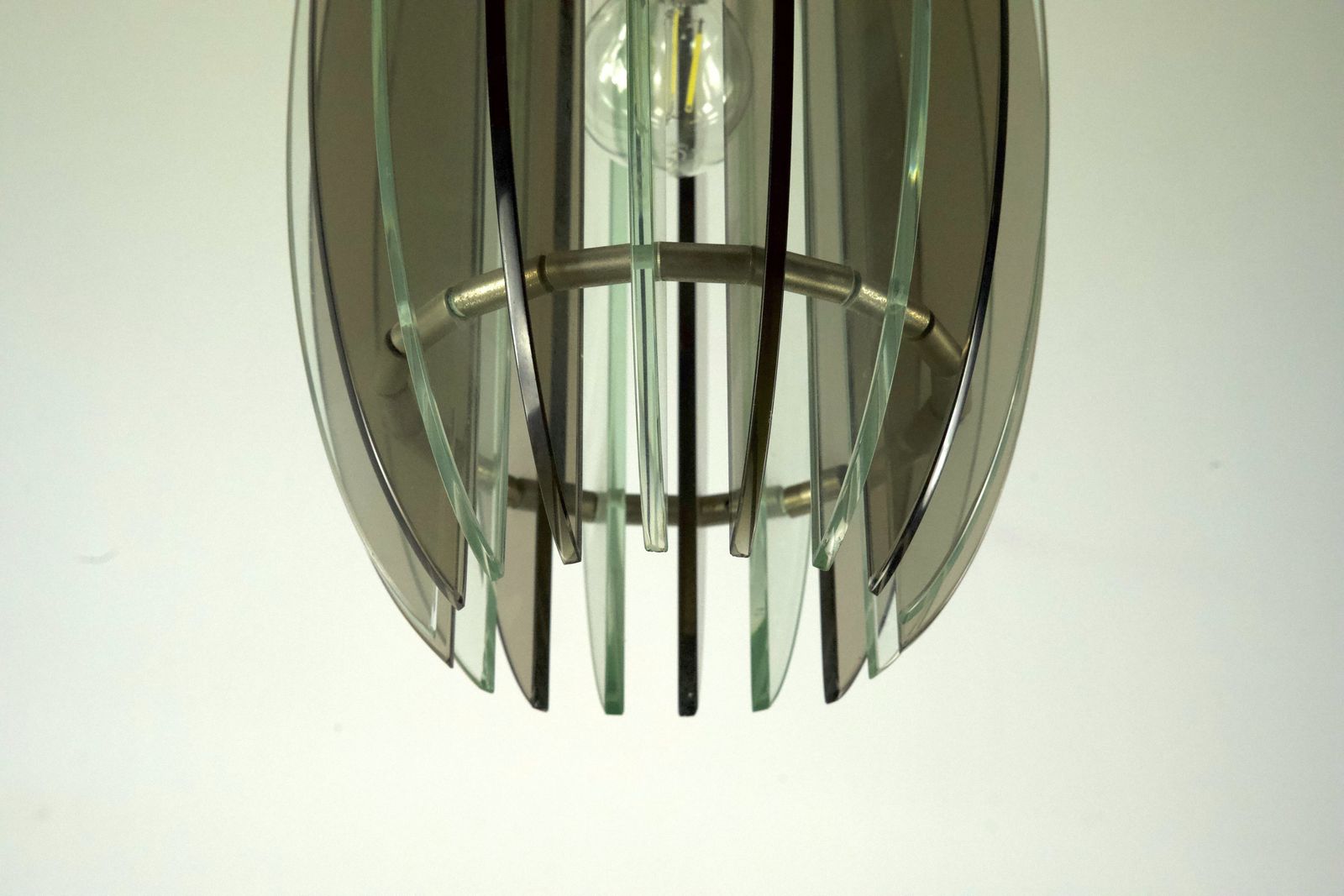 Mid Century Italian Fume And Clear Thick Glass Chandelier By Veca. Italy 1960s photo furniture