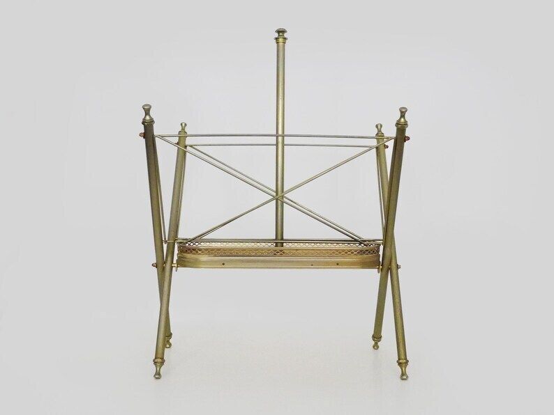 Neoclassical Baroque Folding Magazine Rack In Gold Metal. 50s photo furniture