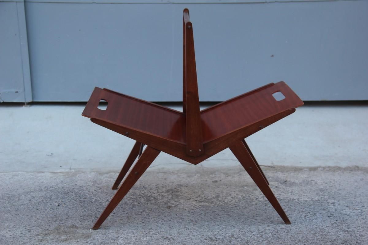 Mahogany Magazine Rack Mid Century Modern Italian Design 1950s Geometric Shape photo for sale