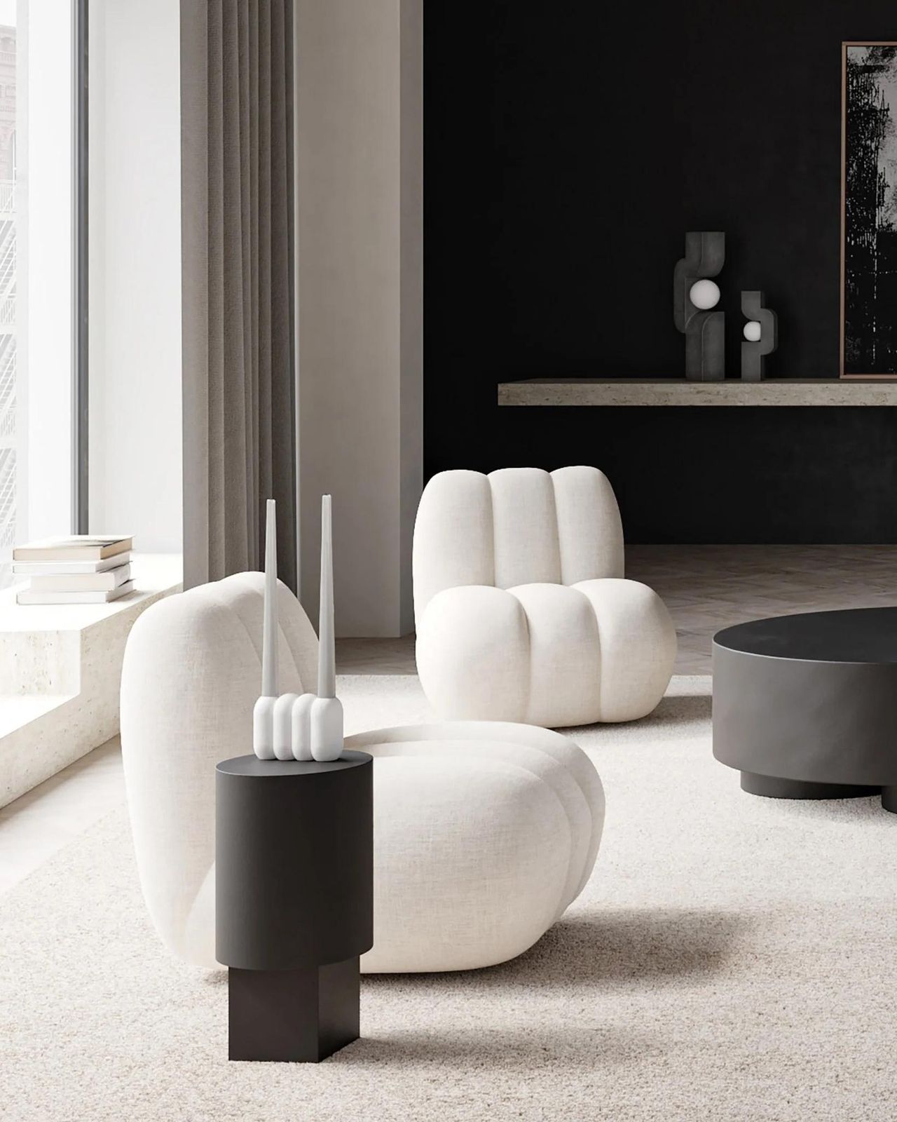 Home Decor Colonne, Column Table In Fibre And Concrete, Contemporary Work. photo