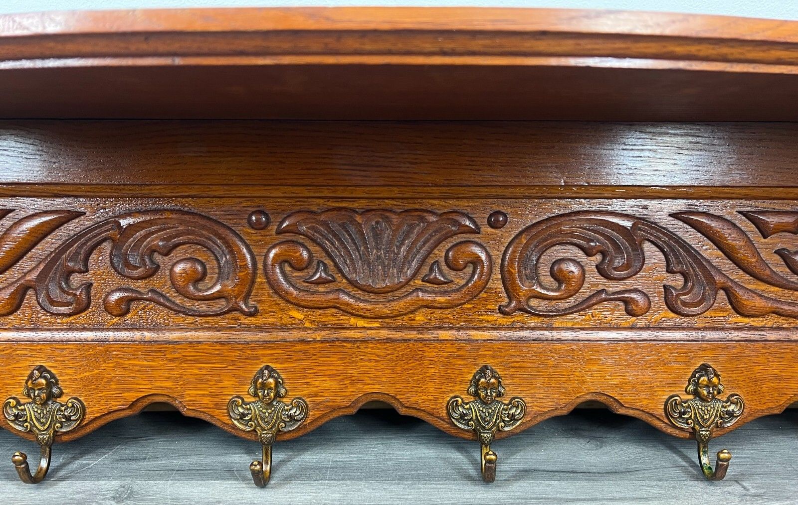 Coat Hanger Rack French Antique Solid Wood 6 Hook Ornate Carved (Lot 3510) photo for sale