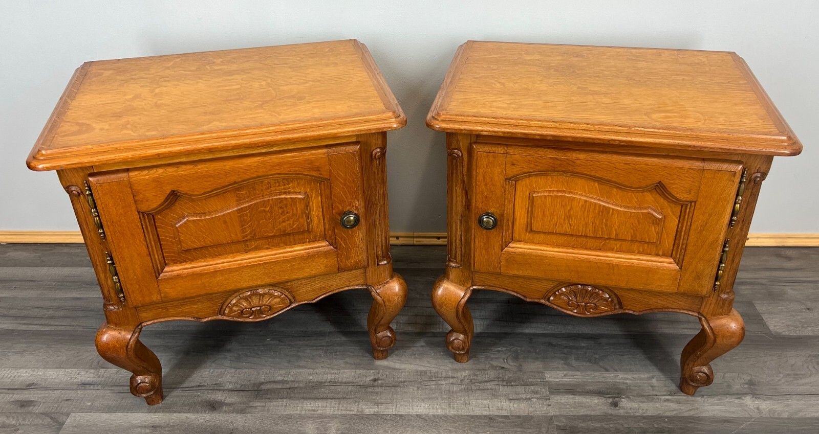 Bedside Tables Pair French Oak Louis XVI Vintage Nightstands Cabinets Lot 3518 photo furniture