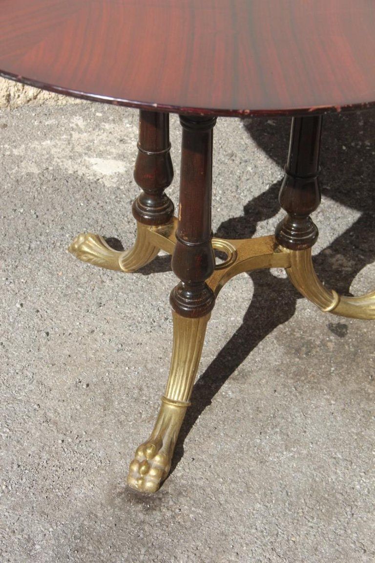 Round Mid Century Modern Italian Dining Room Table Rosewood Brass Lion's Foot photo Furniture