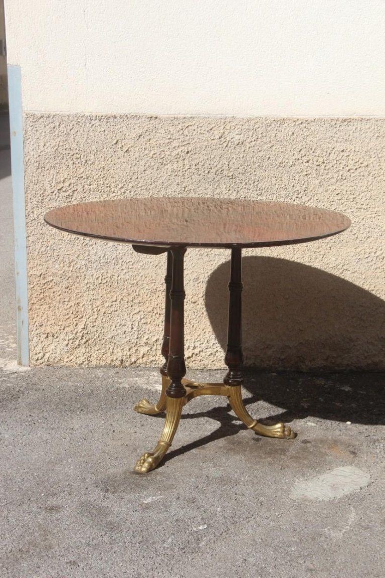 Round Mid Century Modern Italian Dining Room Table Rosewood Brass Lion's Foot photo 2160.0