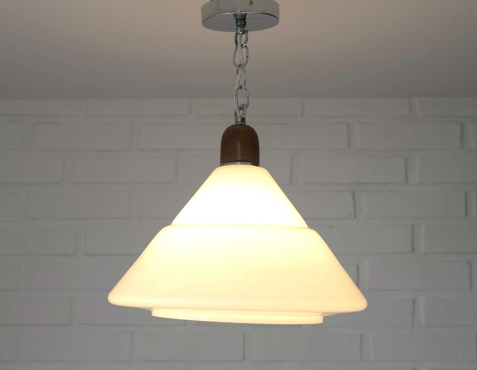 Vintage Pendant Light / Mid Century Modern / Hanging Lamp / White Glass Light Fixture / Yugoslavia 1970's / Ceiling Light / Retro Lighting photo Lighting