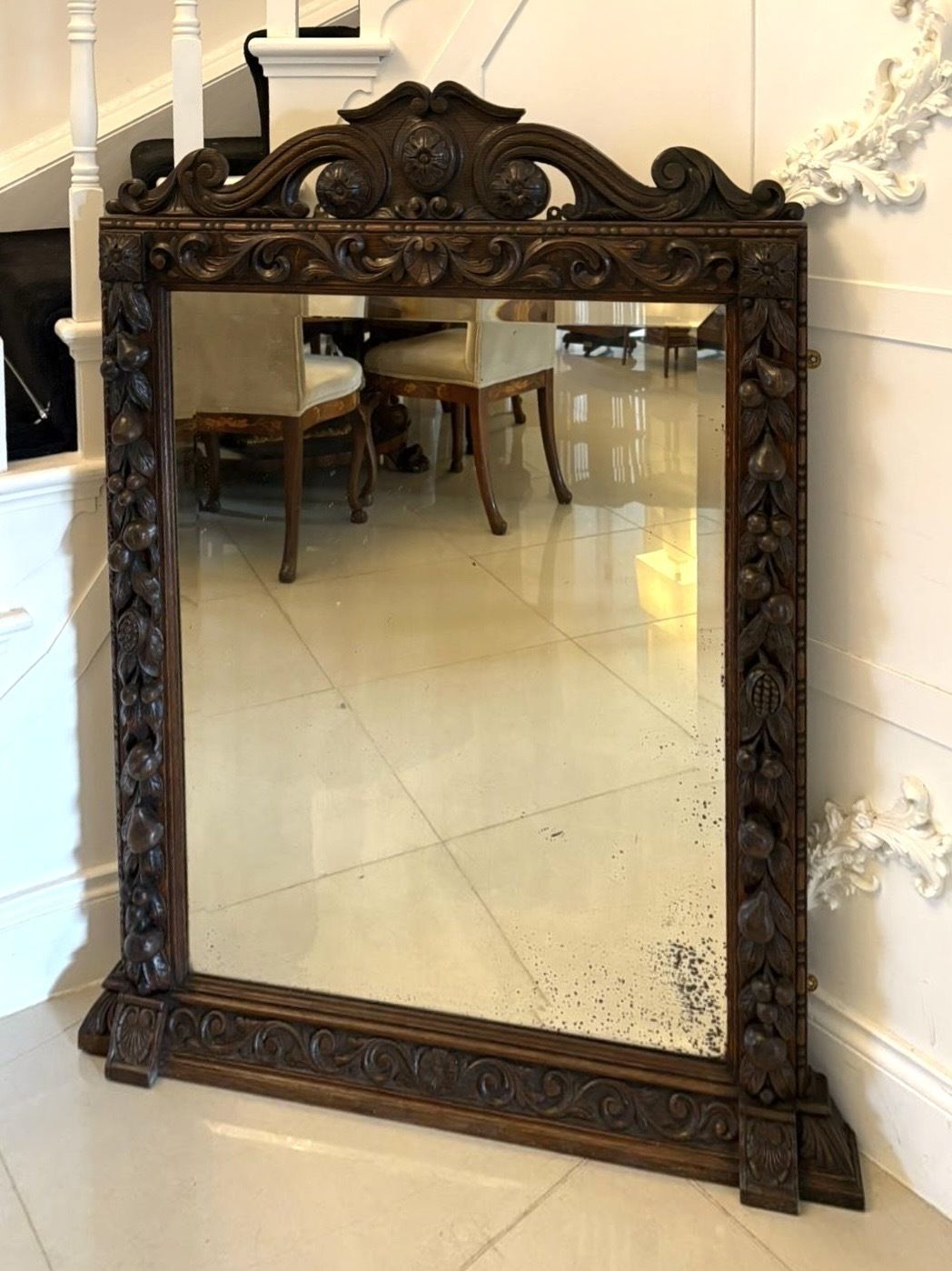 Exceptional Quality Antique 19th Century Carved Oak Wall Mirror photo vinterior