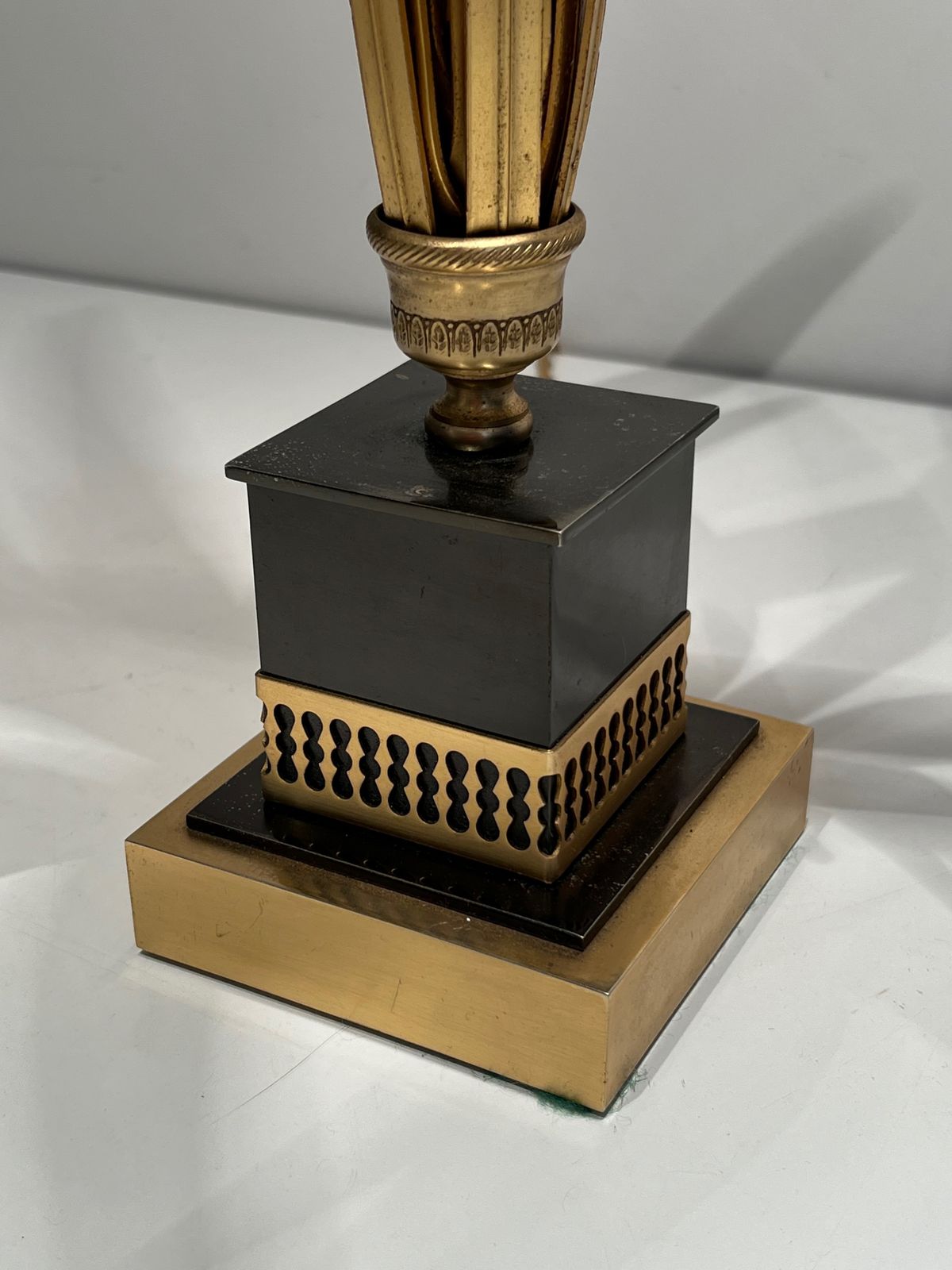 photo for sale Pineapple Lamp In Gold Metal And Black Lacquer In The Style Of Maison Charles