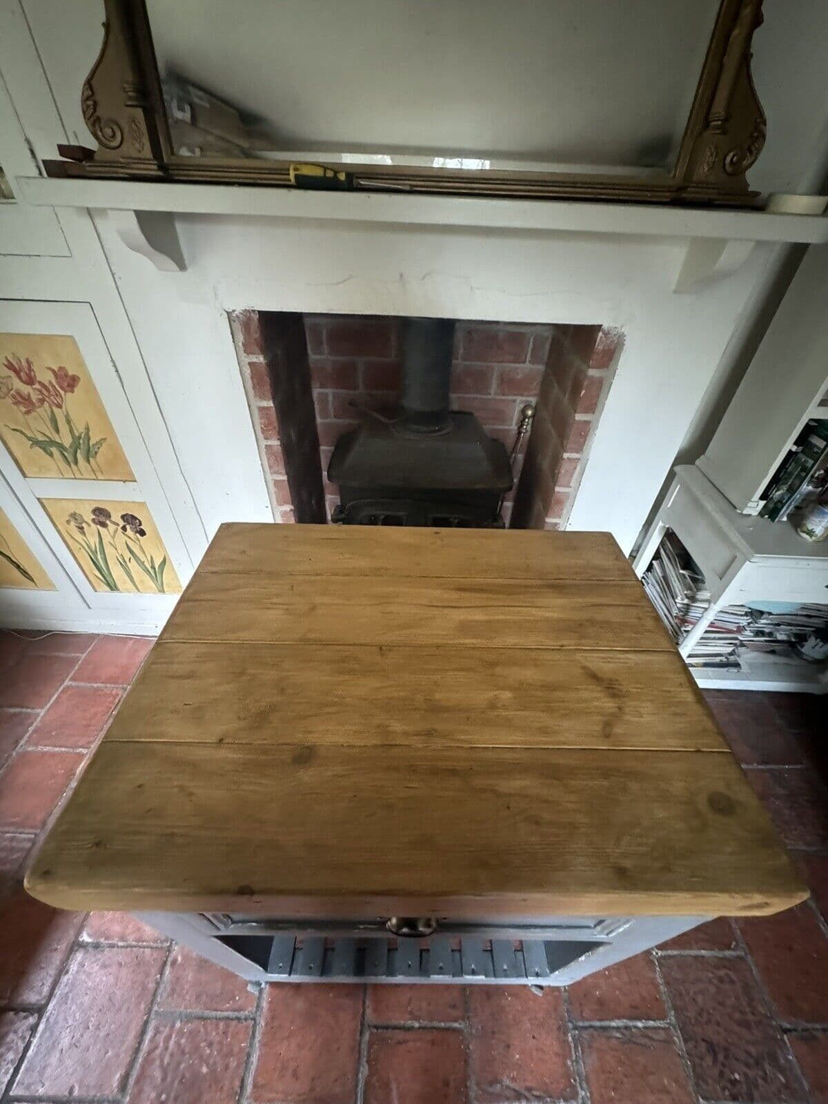 Vintage Grey Painted Butcher’s Block Kitchen Cart Island photo 695.0