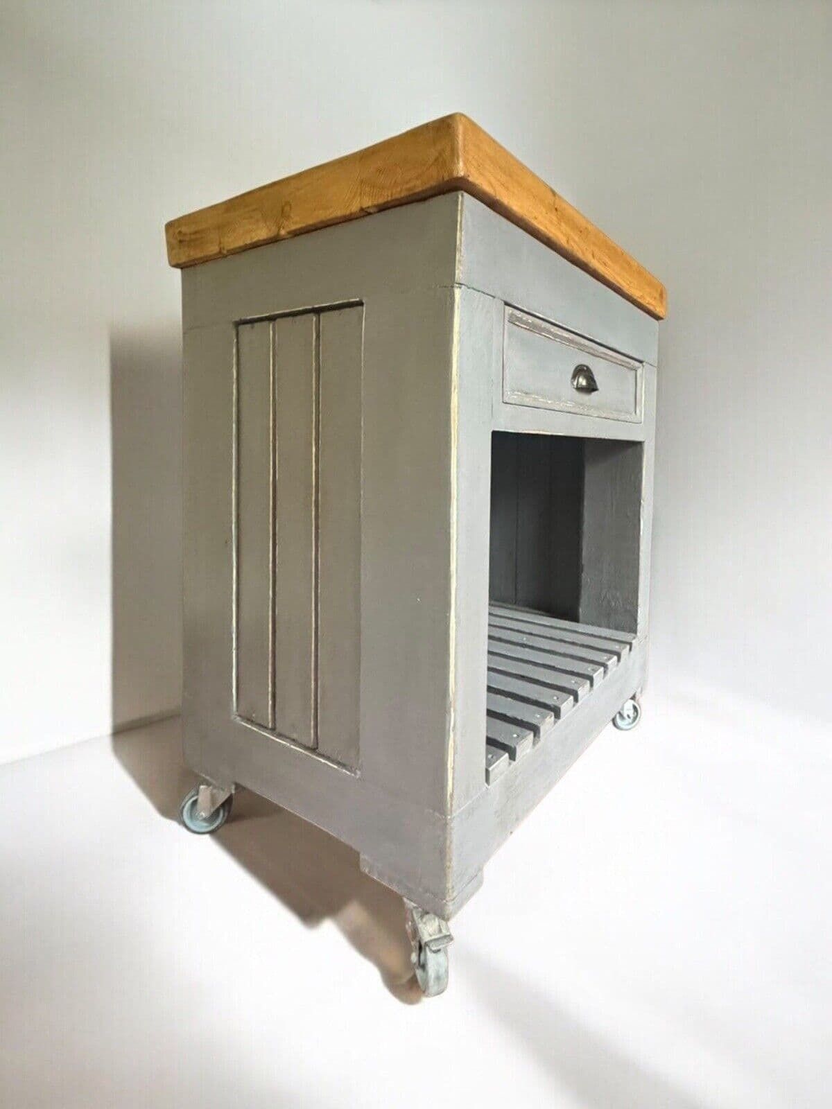 Vintage Grey Painted Butcher’s Block Kitchen Cart Island photo buy