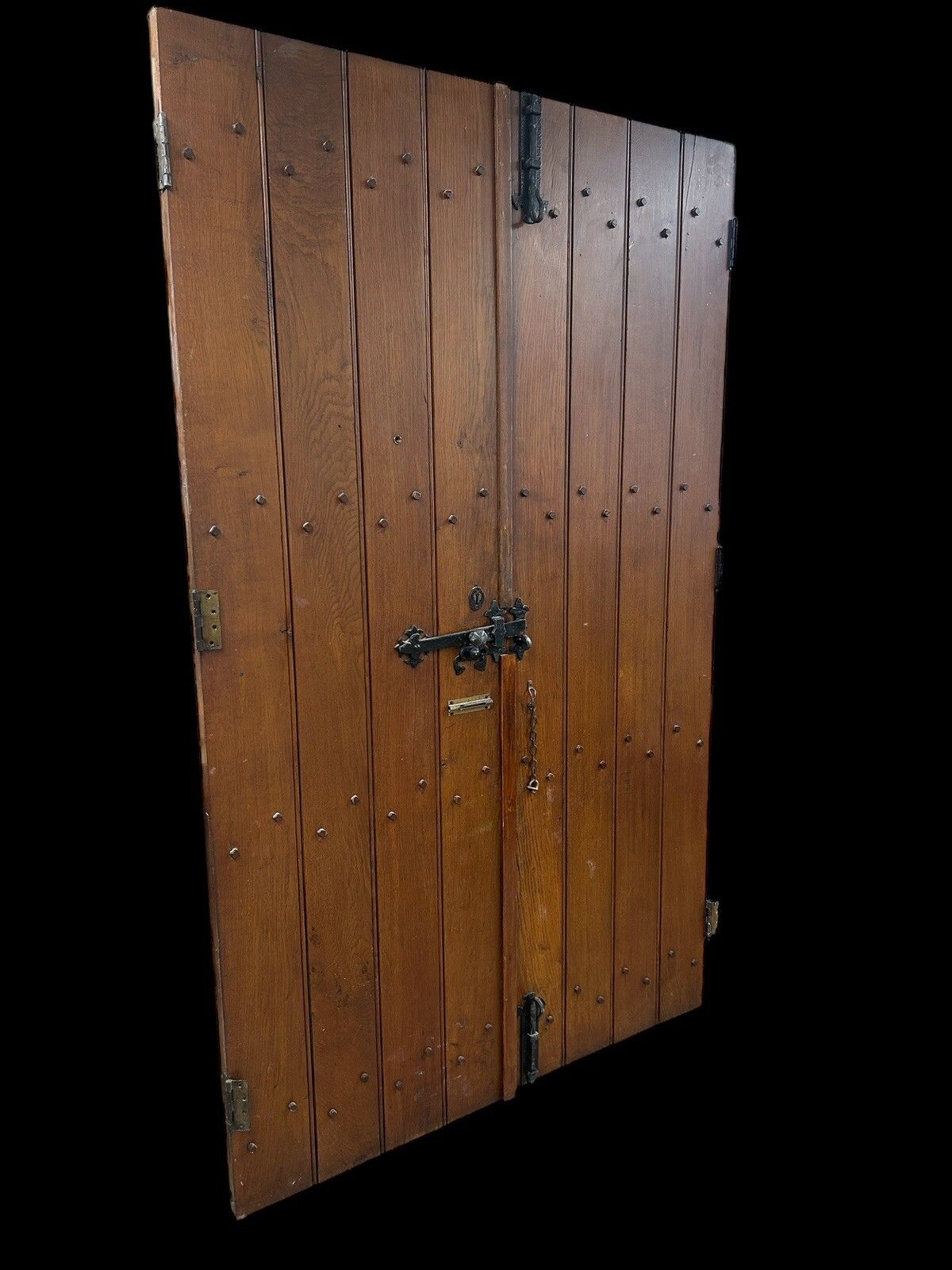 photo for sale Solid Oak Doors Double Antique Period Reclaimed Old Iron Handles Wood Planks