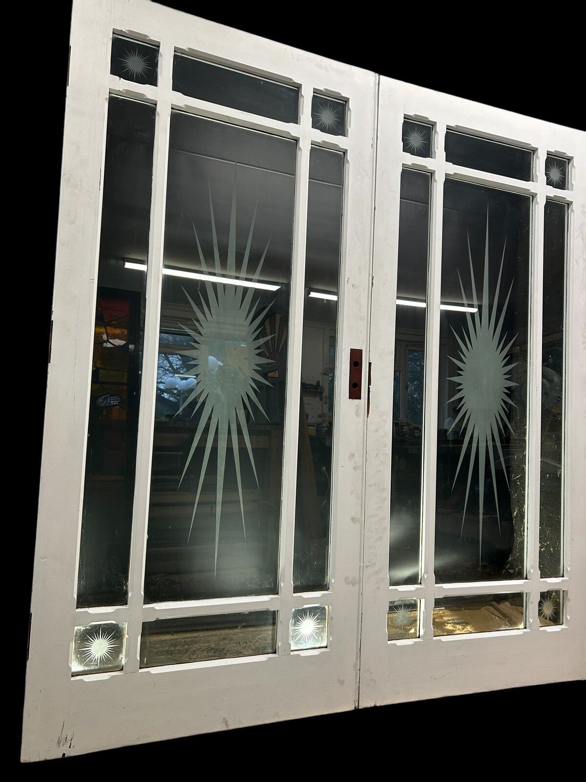 Victorian French Doors Mahogany Etched Glass Period Reclaimed Antique Hardwood photo Home Fixtures