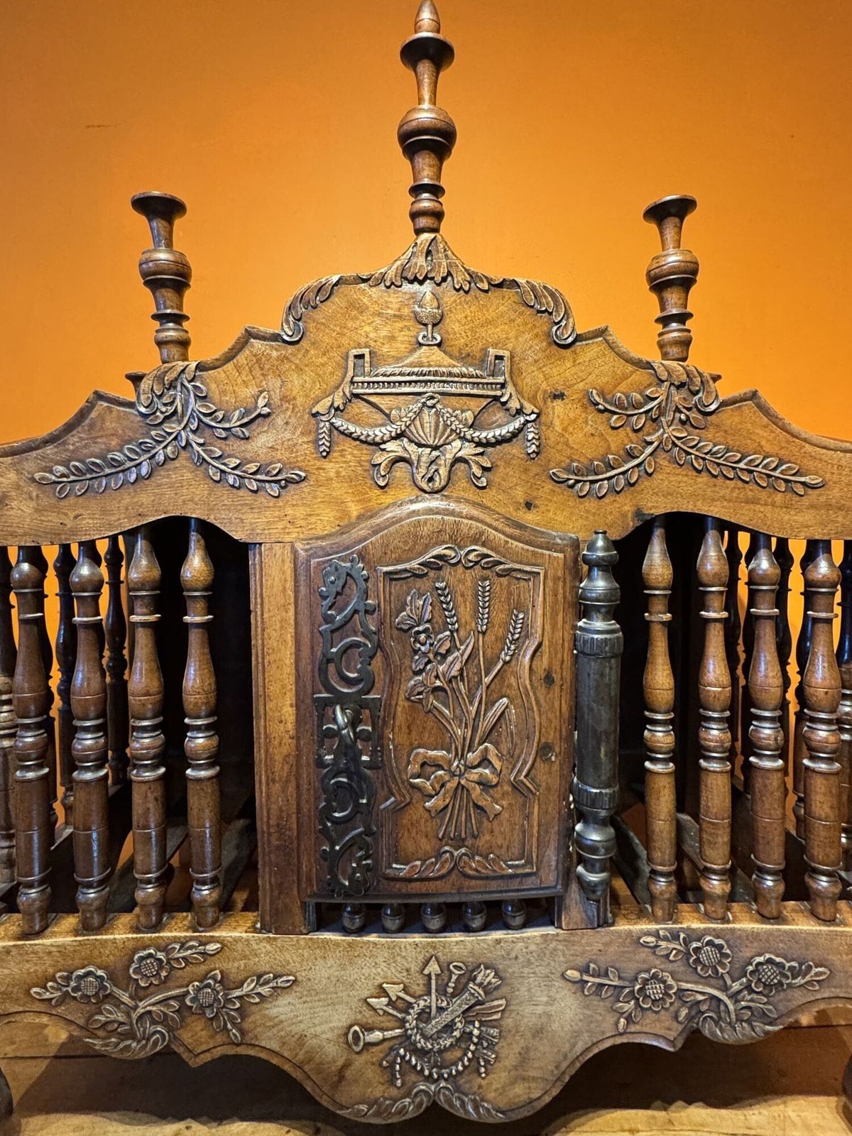 photo furniture 18th Century French Carved Walnut Panetiere With Turned Finials