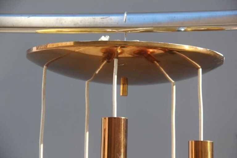 Round Stilux Milano Midcentury Chandelier Brass Plexiglass Gold Italian Design photo Lighting