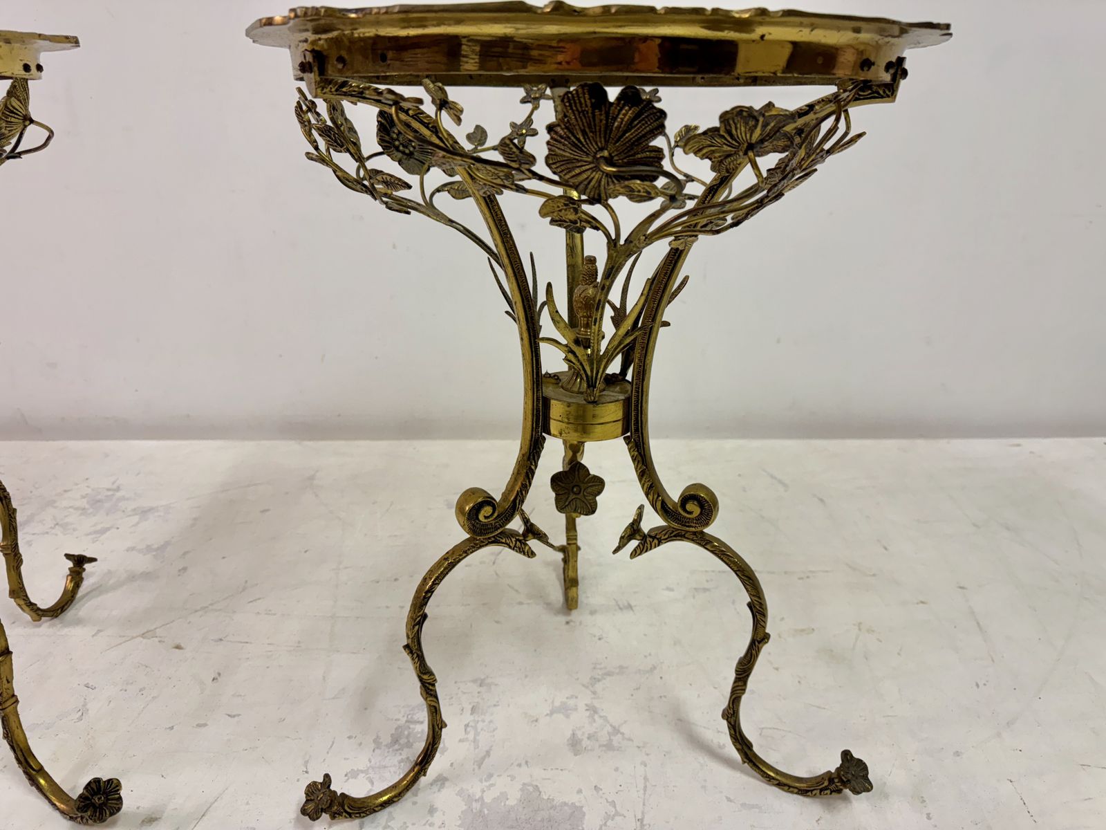 Pair Of Mid Century Spanish Brass Ornate Side Tables photo Furniture
